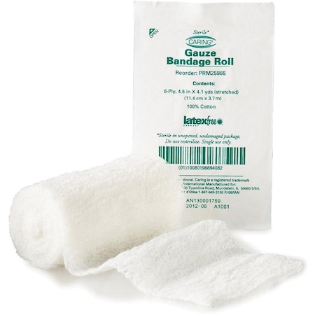 Medline Gauze Bandage Roll, Sterile, 4-1/2"x4 Yards, 100/BX, White, PK100 MIIPRM25865